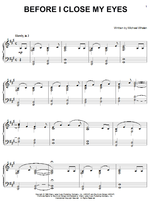 Michael Whalen Before I Close My Eyes Sheet Music Notes & Chords for Piano - Download or Print PDF