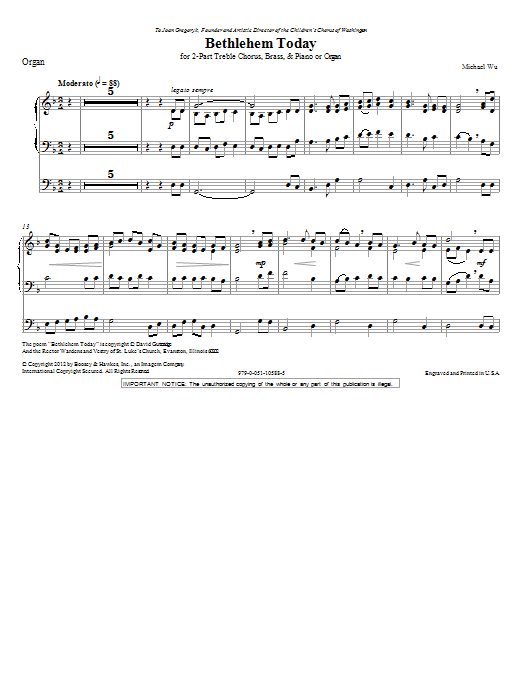 Michael Wu Bethlehem Today - Organ Sheet Music Notes & Chords for Choir Instrumental Pak - Download or Print PDF