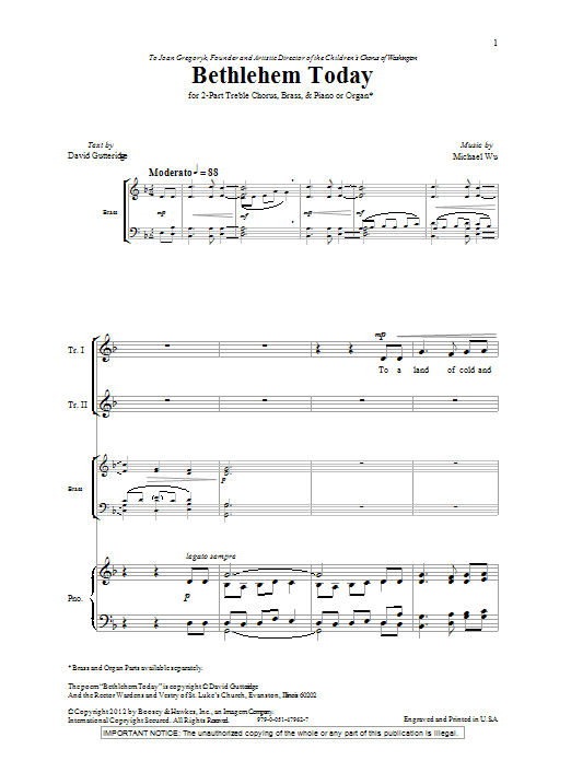 Michael Wu Bethlehem Today Sheet Music Notes & Chords for 2-Part Choir - Download or Print PDF