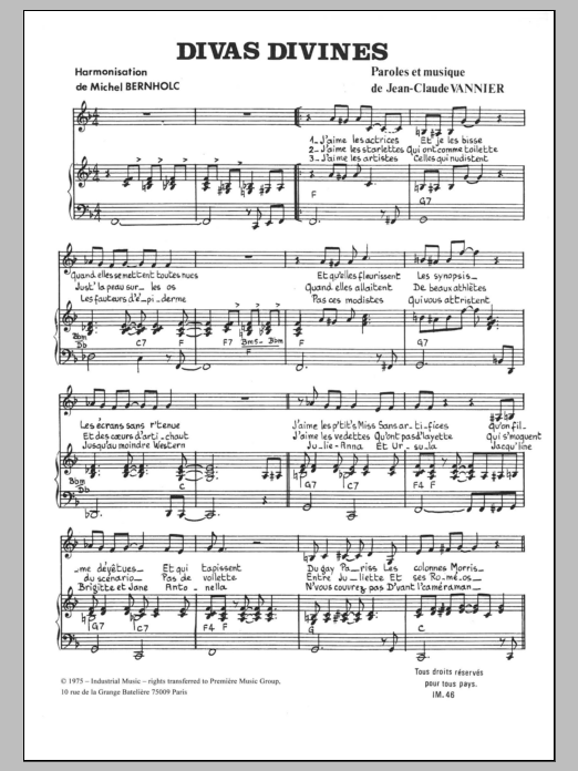 Michel Bernholc Divas Divines Sheet Music Notes & Chords for Piano & Vocal - Download or Print PDF