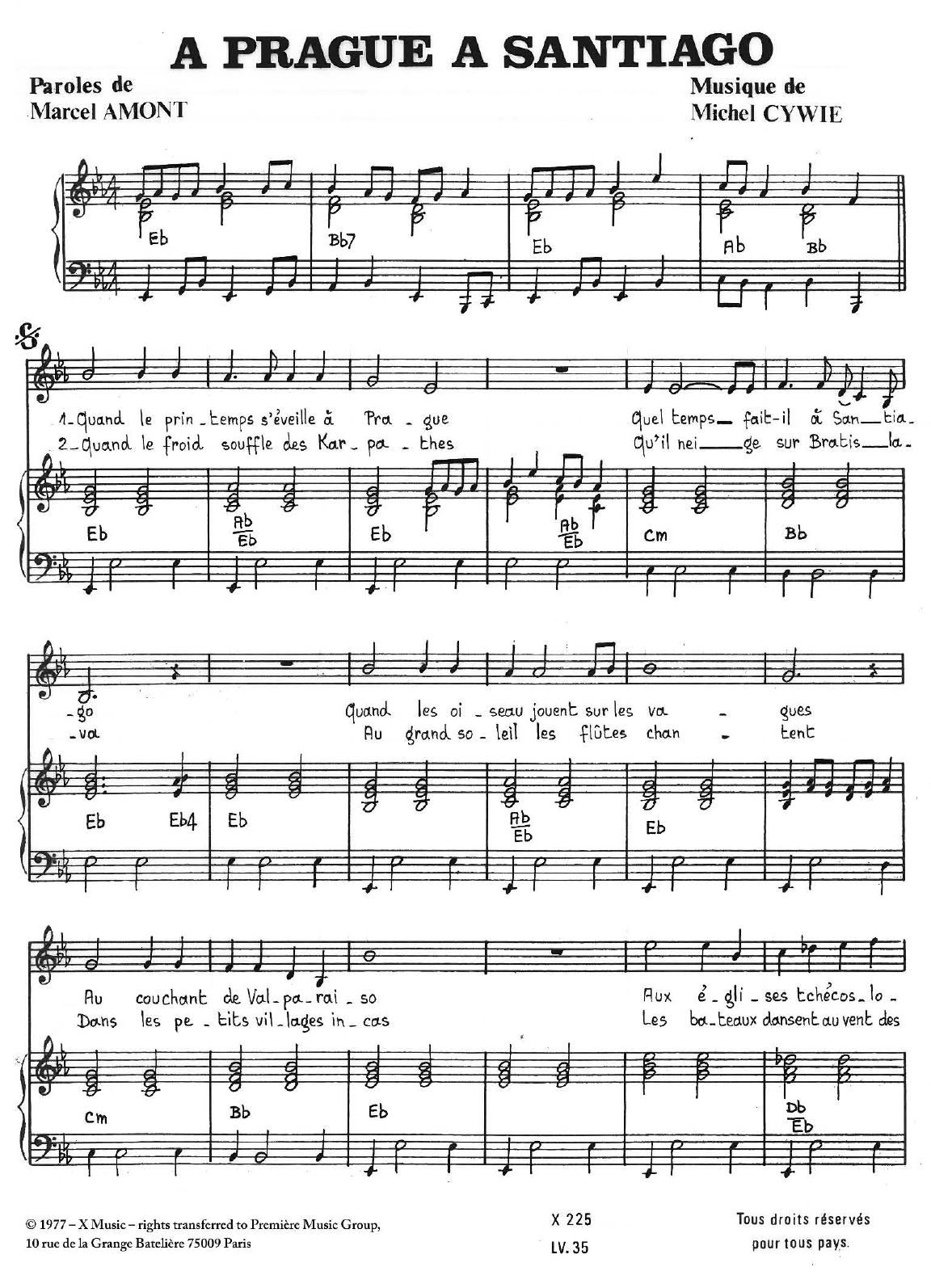 Michel Cywie A Prague A Santiago Sheet Music Notes & Chords for Piano & Vocal - Download or Print PDF