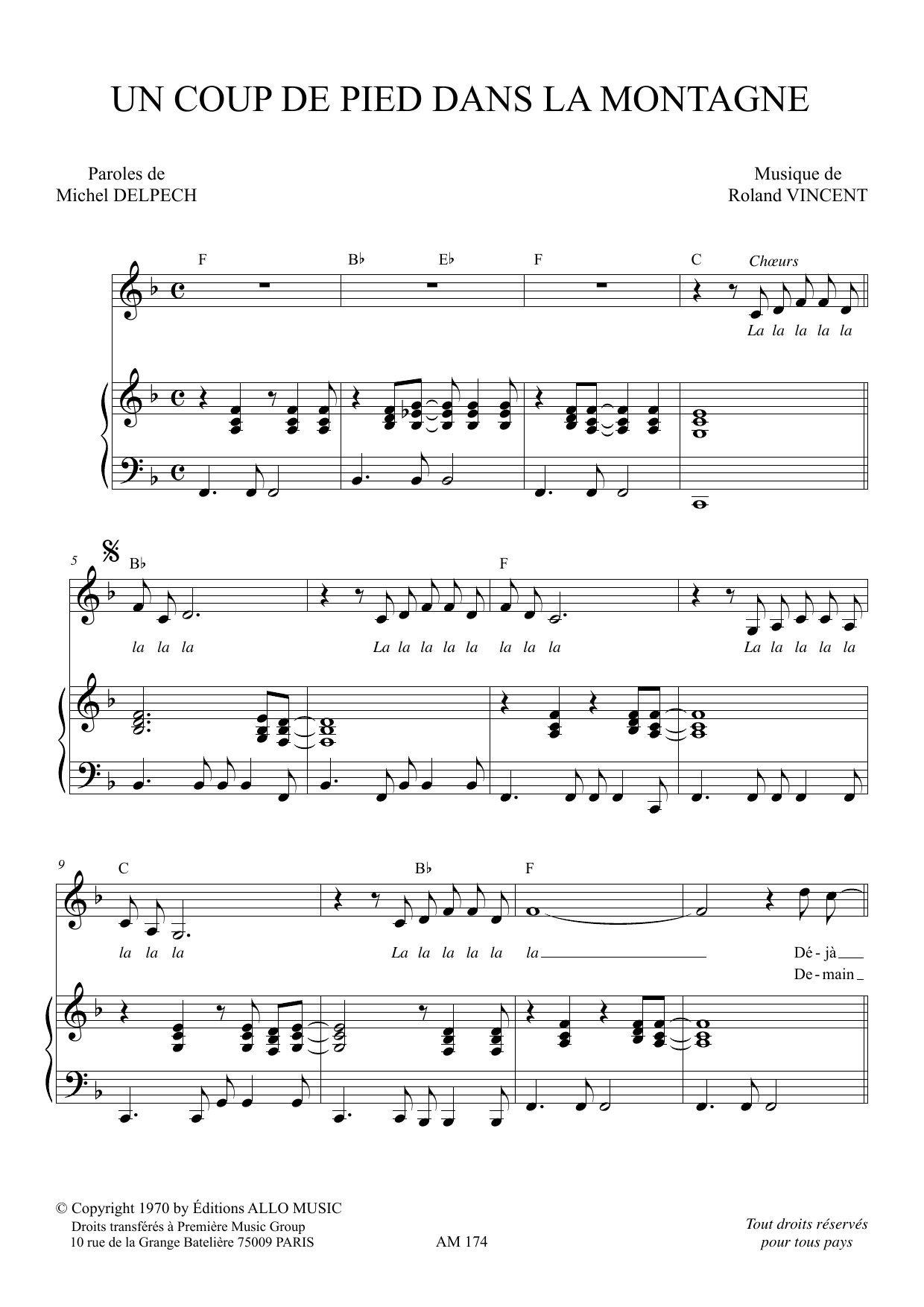 Michel Delpech Un Coup De Pied Dans La Montagne Sheet Music Notes & Chords for Piano & Vocal - Download or Print PDF Michel Delpech Un Coup De Pied Dans La Montagne Sheet Music Notes & Chords for Piano & Vocal - Download or Print PDF