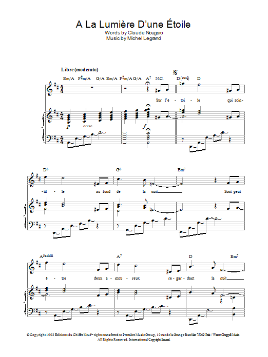 Michel LeGrand A La Lumiere D'une Etoile Sheet Music Notes & Chords for Piano, Vocal & Guitar - Download or Print PDF