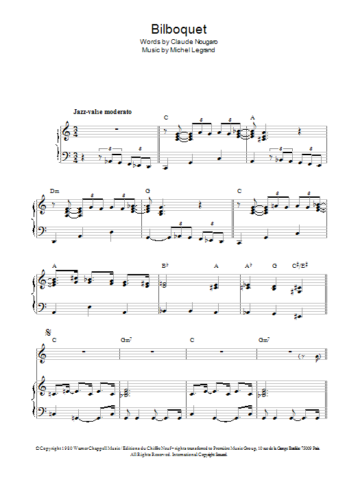 Michel LeGrand Bilboquet Sheet Music Notes & Chords for Piano, Vocal & Guitar - Download or Print PDF