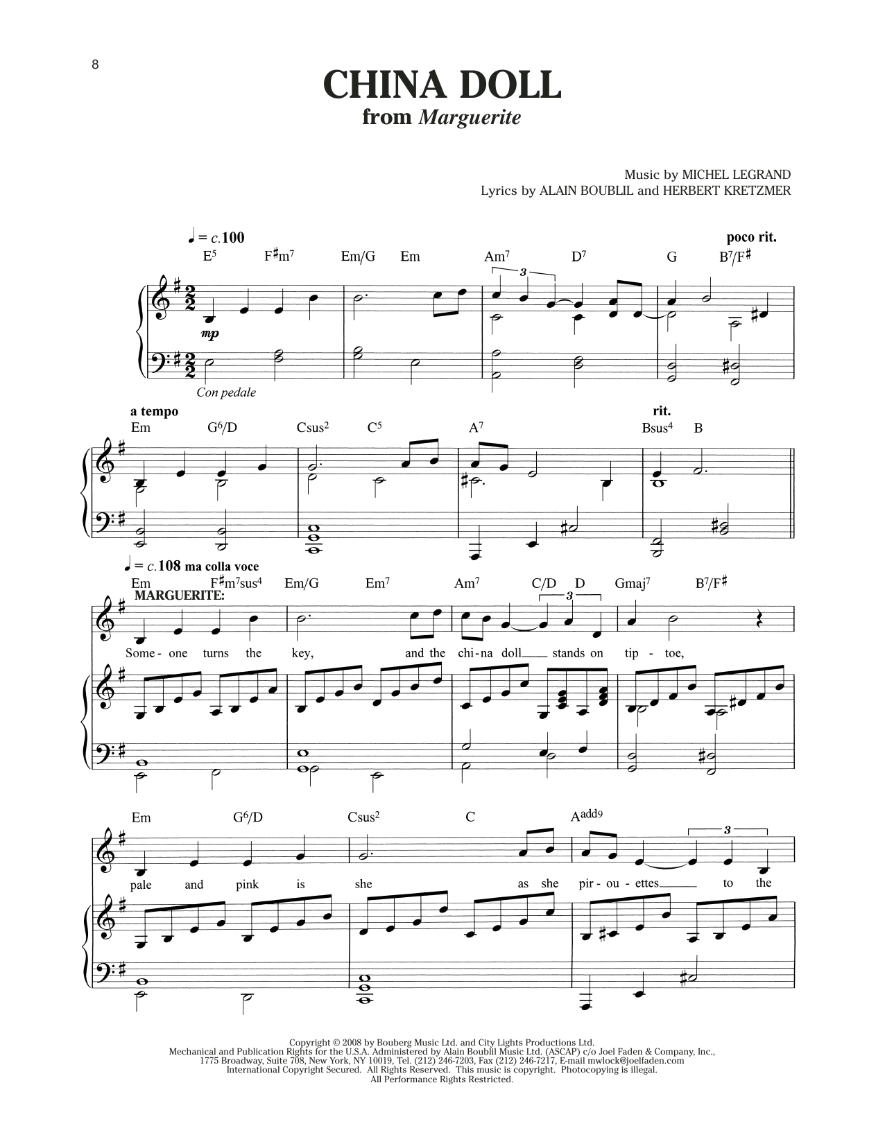 Michel LeGrand China Doll (from Marguerite) Sheet Music Notes & Chords for Piano & Vocal - Download or Print PDF