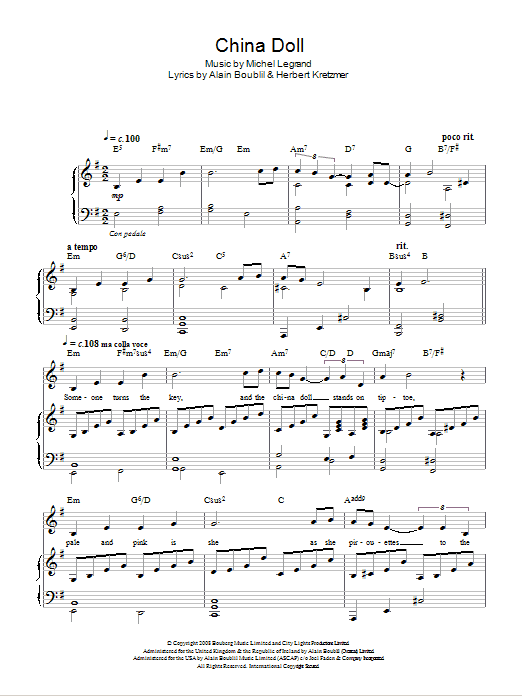 Michel LeGrand China Doll Sheet Music Notes & Chords for Piano, Vocal & Guitar - Download or Print PDF