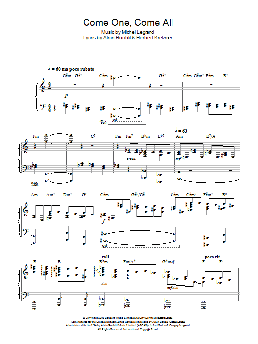 Michel LeGrand Come One, Come All Sheet Music Notes & Chords for Piano, Vocal & Guitar - Download or Print PDF