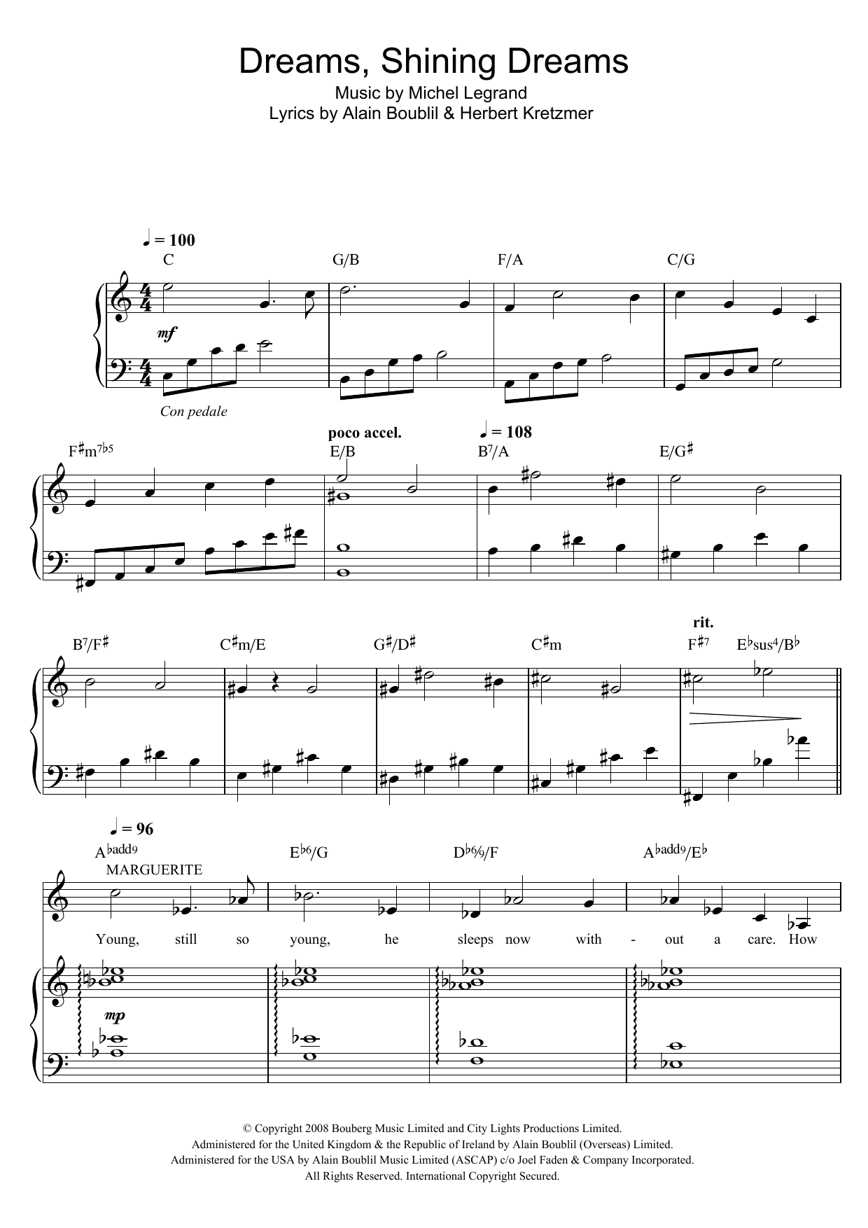 Michel LeGrand Dreams, Shining Dreams (from Marguerite) Sheet Music Notes & Chords for Piano, Vocal & Guitar - Download or Print PDF