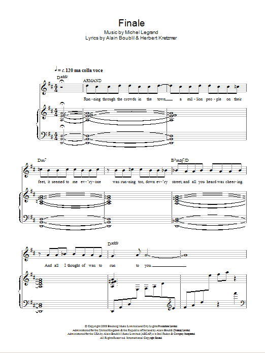 Michel LeGrand Finale Sheet Music Notes & Chords for Piano, Vocal & Guitar - Download or Print PDF