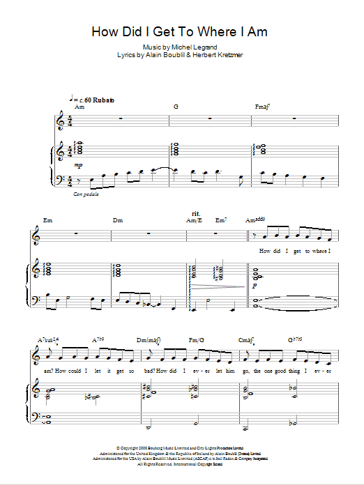 Michel LeGrand How Did I Get To Where I Am Sheet Music Notes & Chords for Piano, Vocal & Guitar - Download or Print PDF