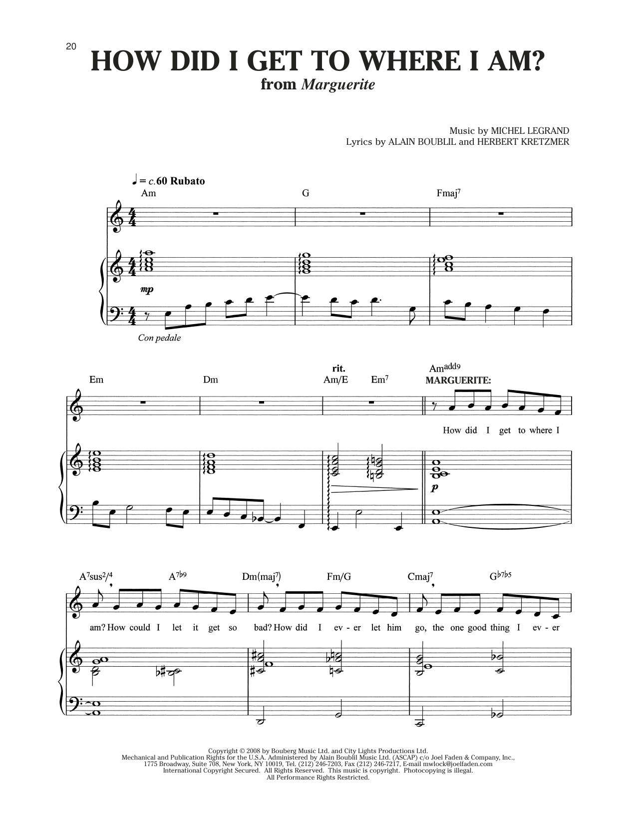 Michel LeGrand How Did I Get Where I Am? (from Marguerite) Sheet Music Notes & Chords for Piano & Vocal - Download or Print PDF