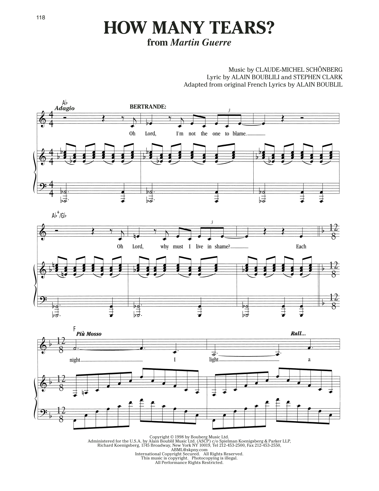 Michel Legrand How Many Tears? (from Marguerite) Sheet Music Notes & Chords for Piano & Vocal - Download or Print PDF