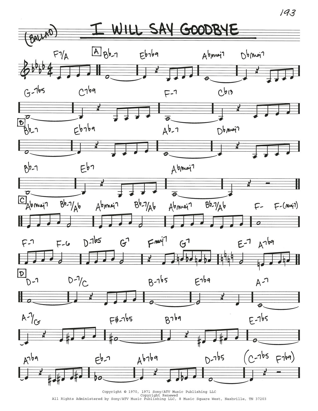 Michel LeGrand I Will Say Goodbye Sheet Music Notes & Chords for Real Book – Melody & Chords - Download or Print PDF