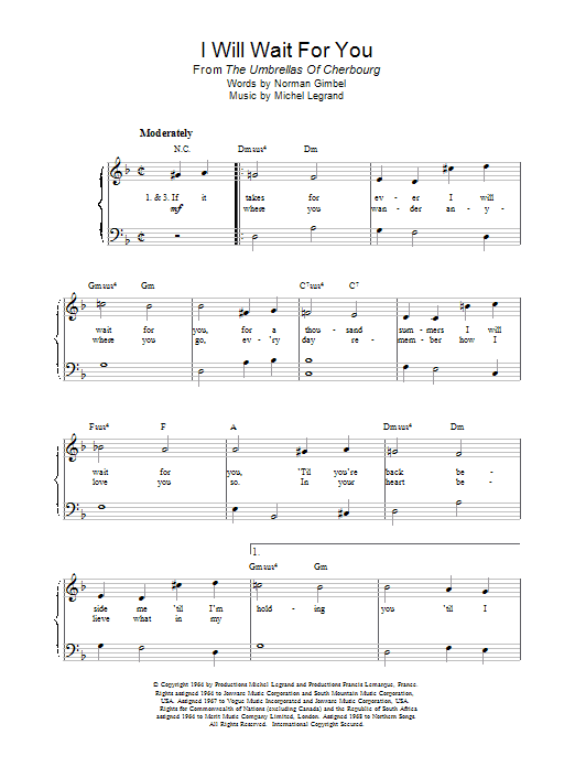 Michel Legrand I Will Wait For You Sheet Music Notes & Chords for Violin - Download or Print PDF