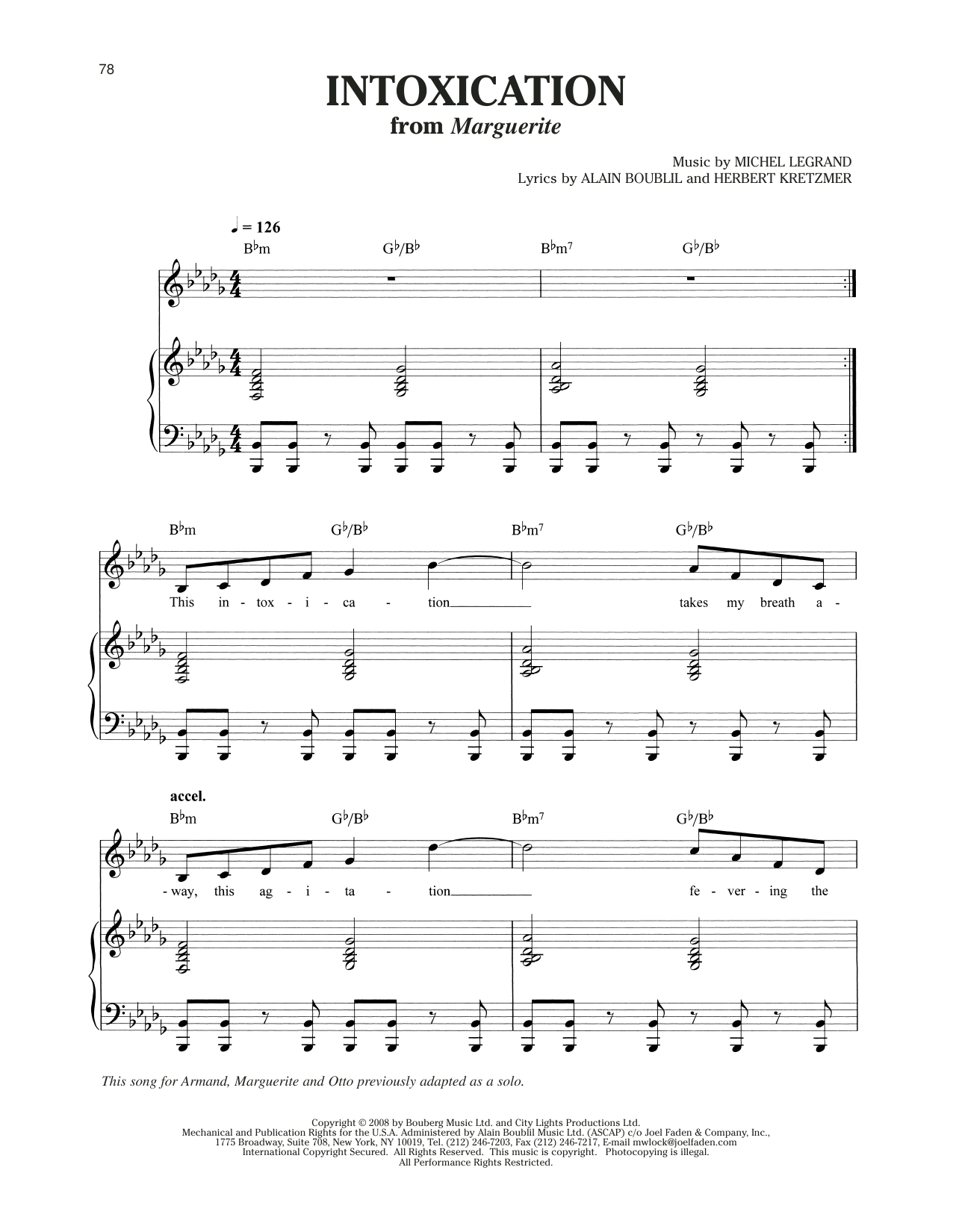 Michel LeGrand Intoxication (from Marguerite) Sheet Music Notes & Chords for Piano & Vocal - Download or Print PDF