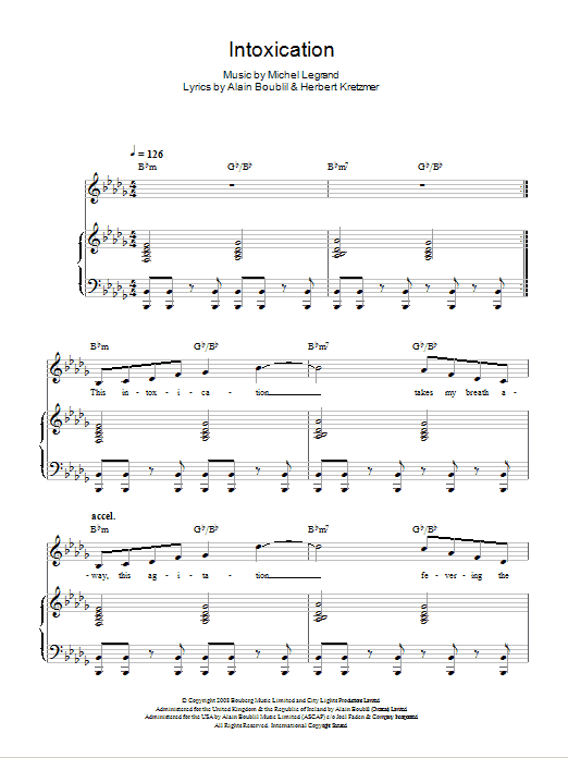 Michel LeGrand Intoxication Sheet Music Notes & Chords for Piano, Vocal & Guitar - Download or Print PDF