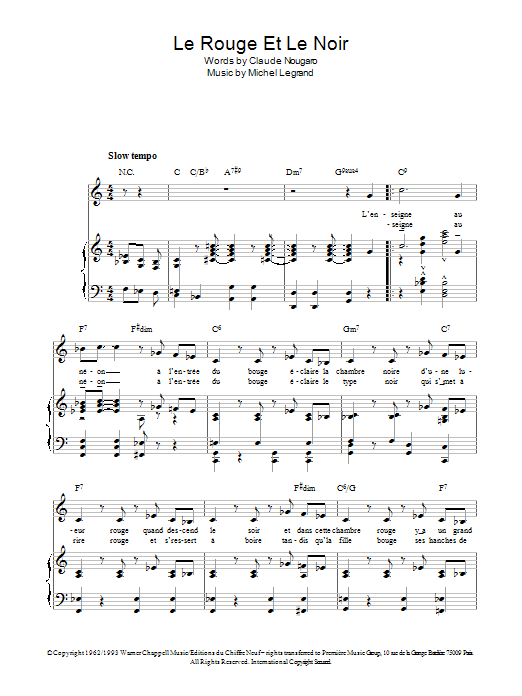 Michel LeGrand Le Rouge Et Le Noir Sheet Music Notes & Chords for Piano, Vocal & Guitar - Download or Print PDF