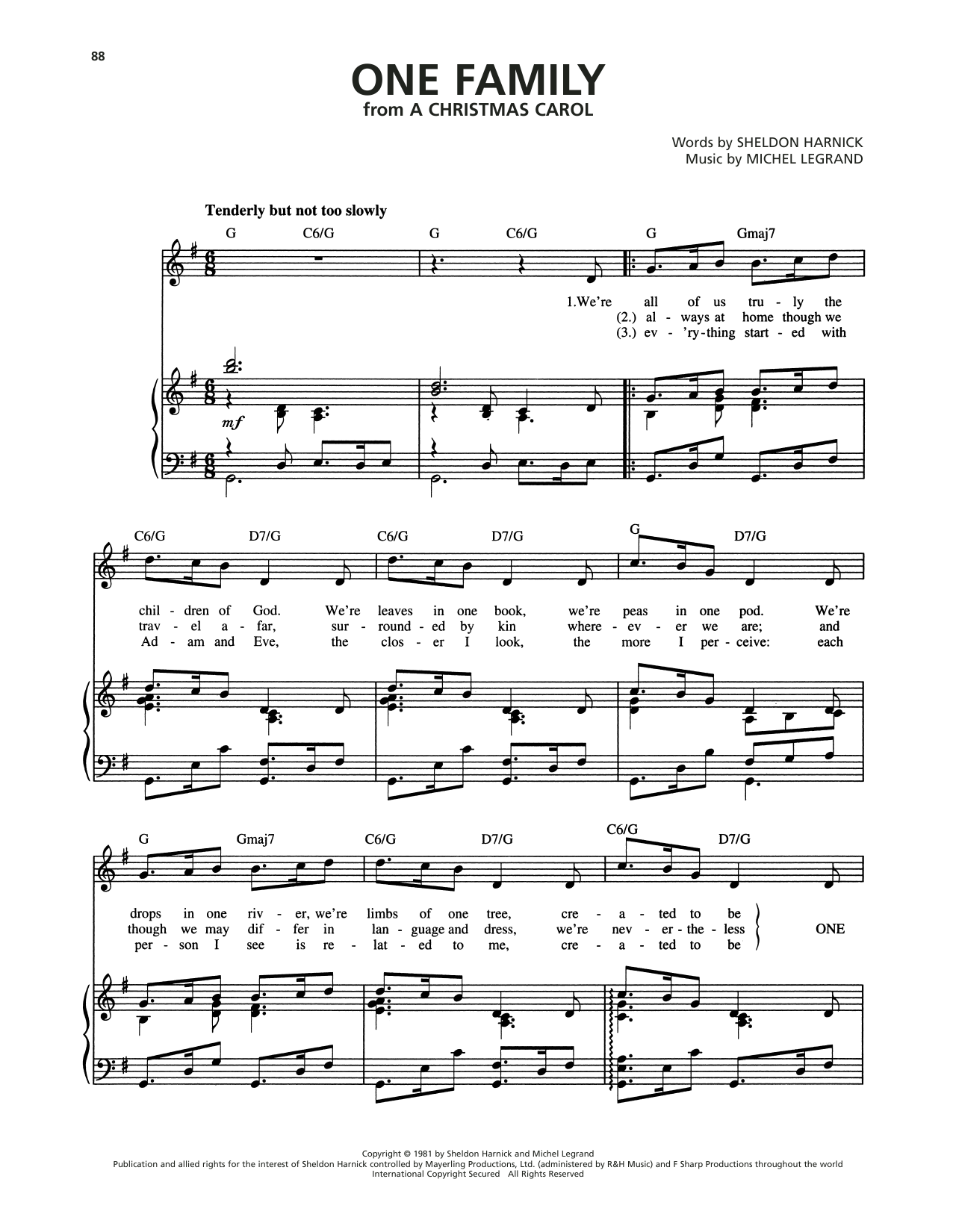 Michel Legrand One Family (from A Christmas Carol) Sheet Music Notes & Chords for Piano, Vocal & Guitar Chords (Right-Hand Melody) - Download or Print PDF Michel Legrand One Family (from A Christmas Carol) Sheet Music Notes & Chords for Piano, Vocal & Guitar Chords (Right-Hand Melody) - Download or Print PDF