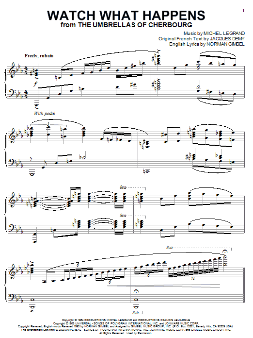 Michel LeGrand Watch What Happens Sheet Music Notes & Chords for Piano - Download or Print PDF