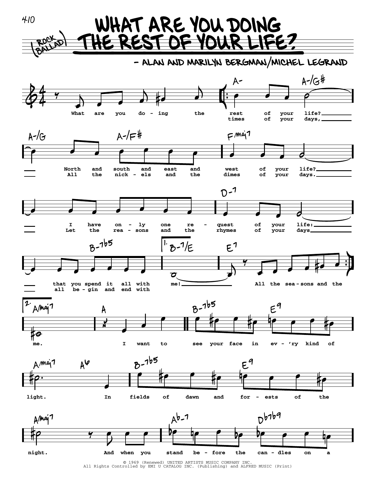 Michel LeGrand What Are You Doing The Rest Of Your Life? (High Voice) (from The Happy Ending) Sheet Music Notes & Chords for Real Book – Melody, Lyrics & Chords - Download or Print PDF