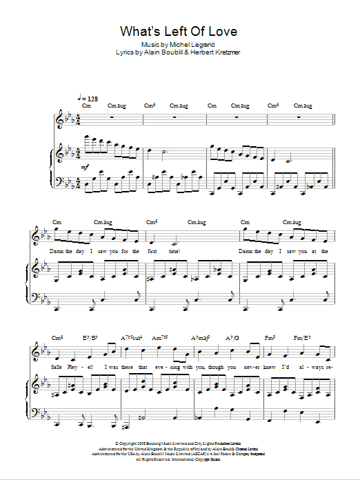 Michel LeGrand What's Left Of Love Sheet Music Notes & Chords for Piano, Vocal & Guitar - Download or Print PDF