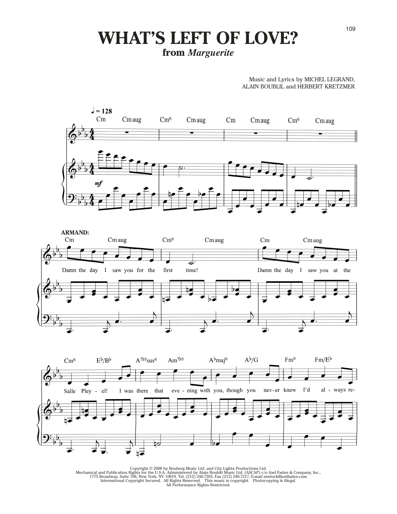 Michel LeGrand What's Left Of Love? (from Marguerite) Sheet Music Notes & Chords for Piano & Vocal - Download or Print PDF