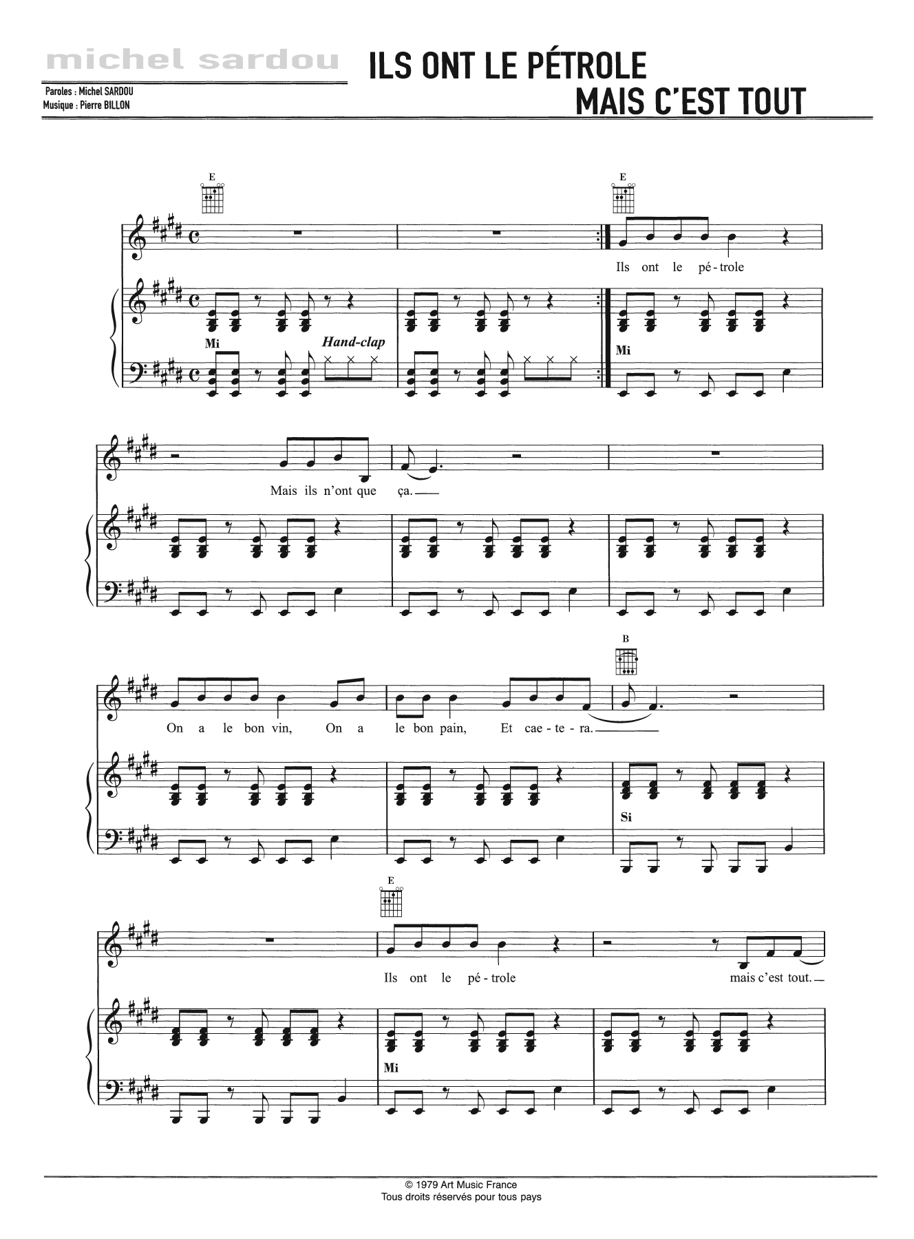 Michel Sardou Ils Ont Le Petrole Mais C'est Tout Sheet Music Notes & Chords for Piano, Vocal & Guitar - Download or Print PDF