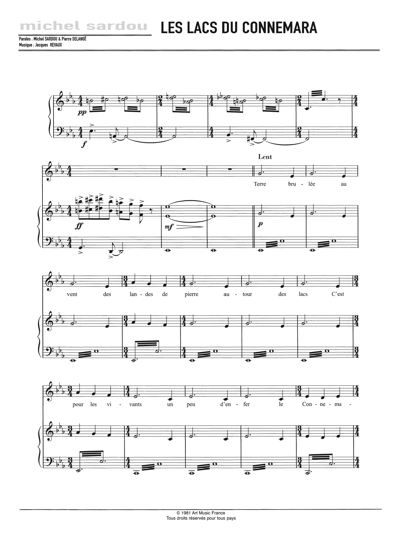 Michel Sardou Les Lacs Du Connemara Sheet Music Notes & Chords for Piano, Vocal & Guitar - Download or Print PDF