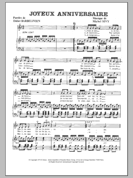Michel Sivy Joyeux Anniversaire Sheet Music Notes & Chords for Piano & Vocal - Download or Print PDF