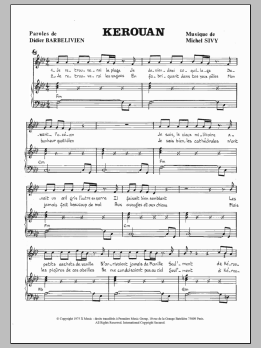 Michel Sivy Kerouan Sheet Music Notes & Chords for Piano & Vocal - Download or Print PDF