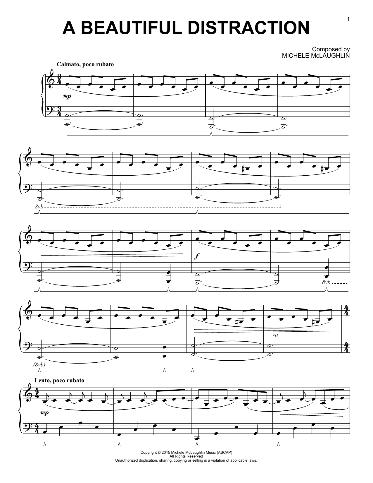 Michele McLaughlin A Beautiful Distraction Sheet Music Notes & Chords for Easy Piano - Download or Print PDF
