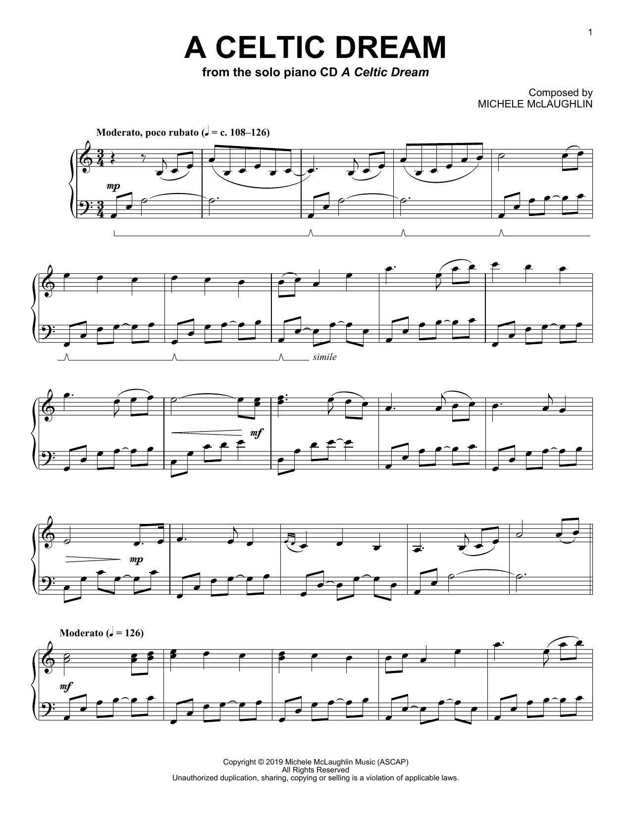 Michele McLaughlin A Celtic Dream Sheet Music Notes & Chords for Piano Solo - Download or Print PDF