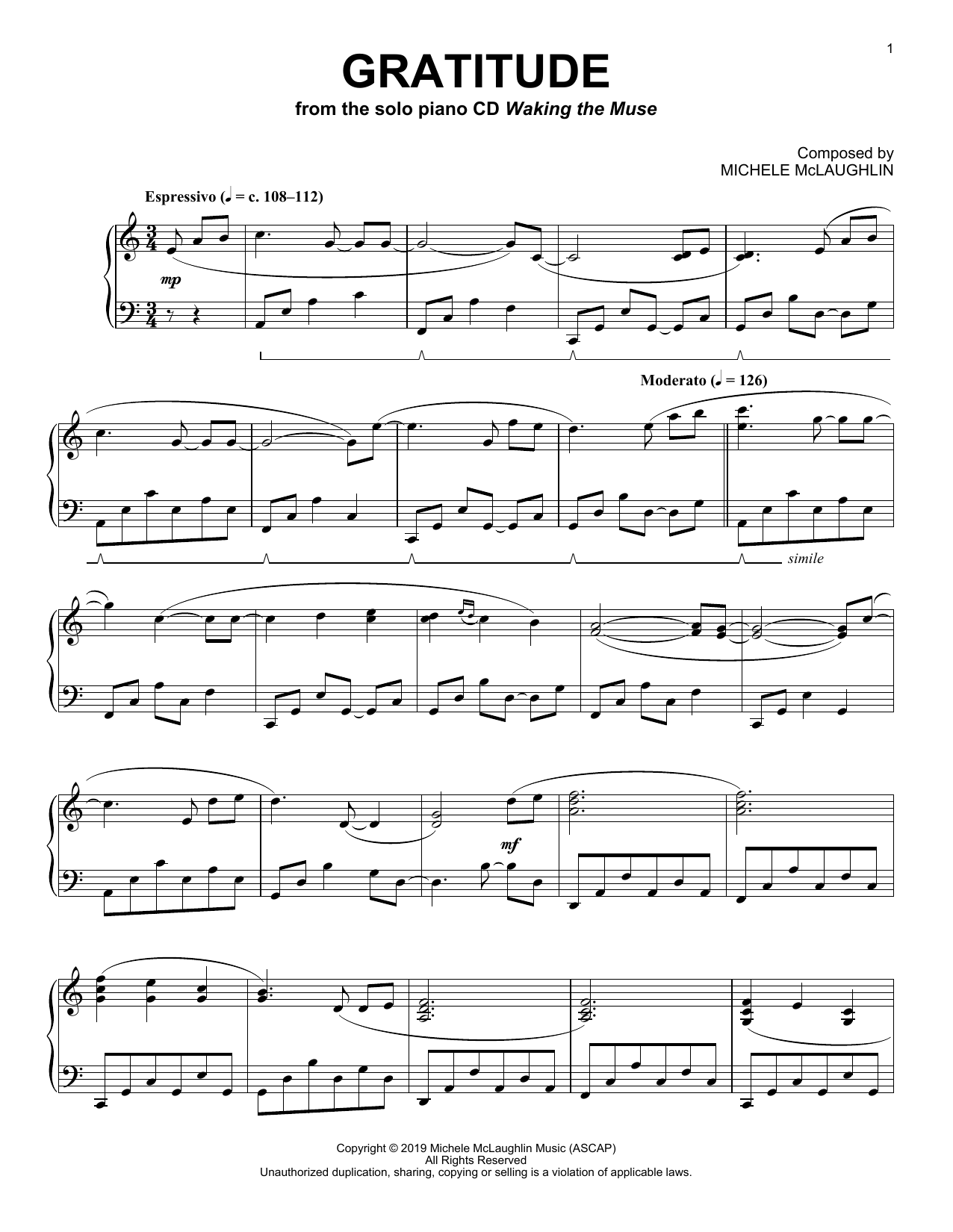 Michele McLaughlin Gratitude Sheet Music Notes & Chords for Piano Solo - Download or Print PDF