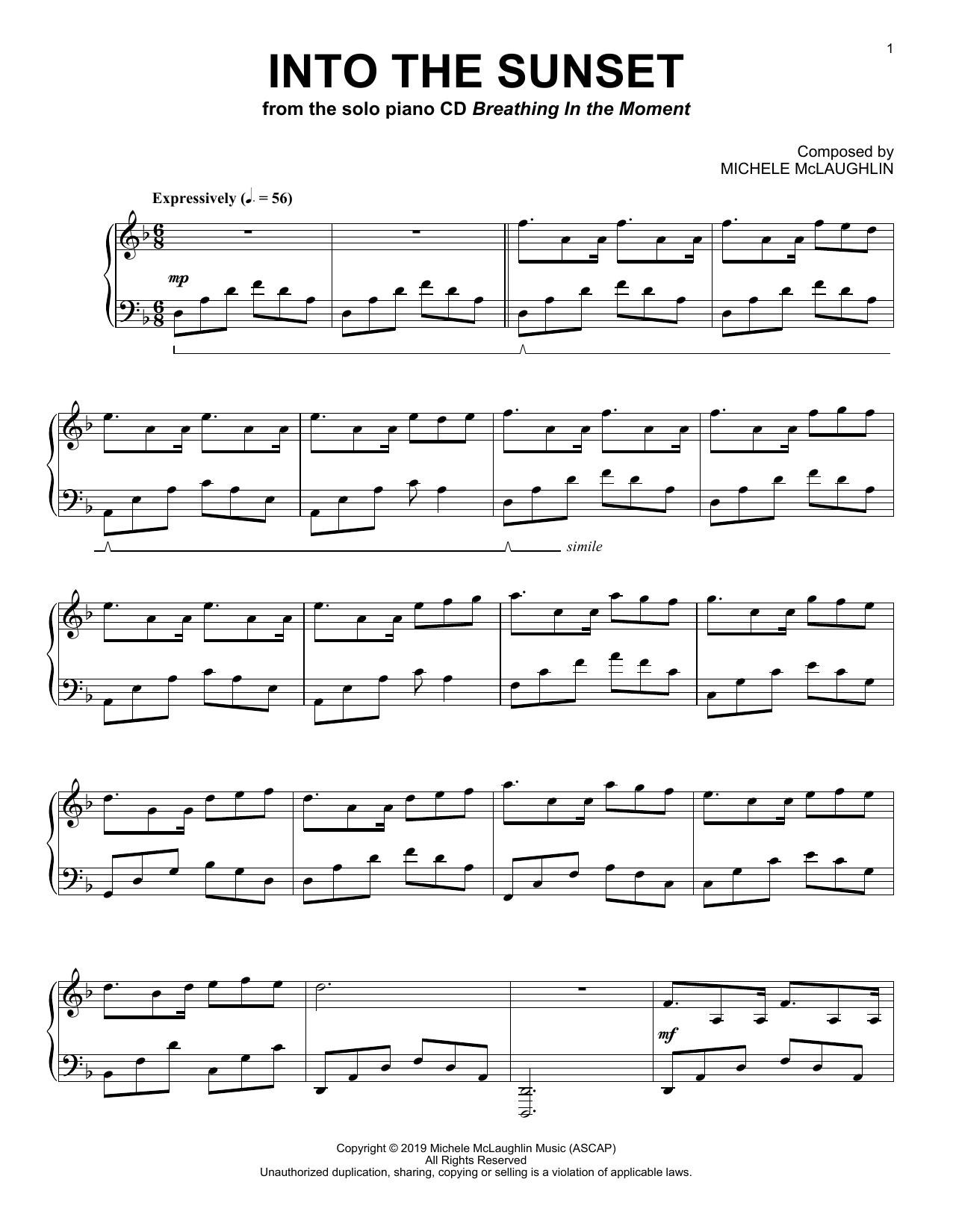 Michele McLaughlin Into The Sunset Sheet Music Notes & Chords for Piano Solo - Download or Print PDF