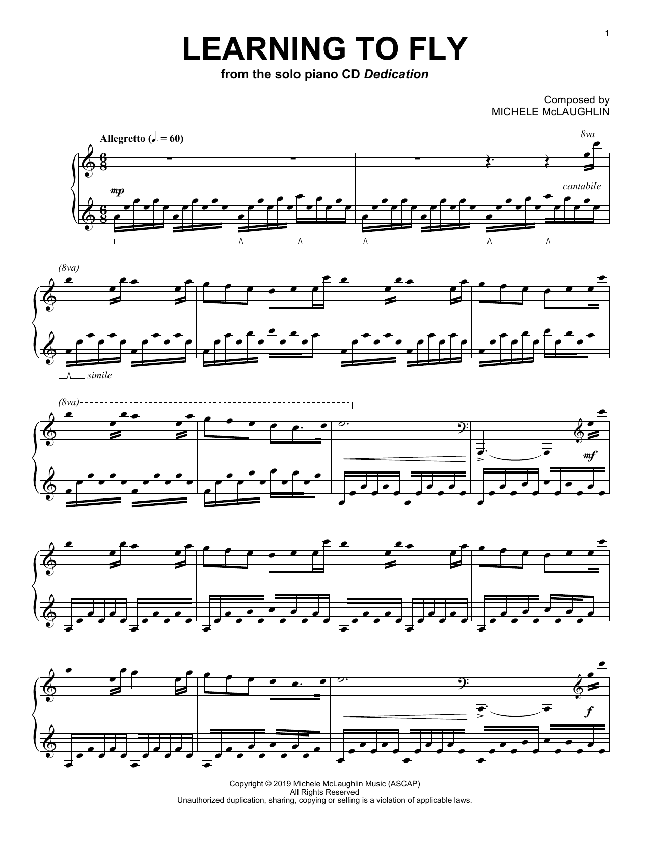Michele McLaughlin Learning To Fly Sheet Music Notes & Chords for Piano Solo - Download or Print PDF