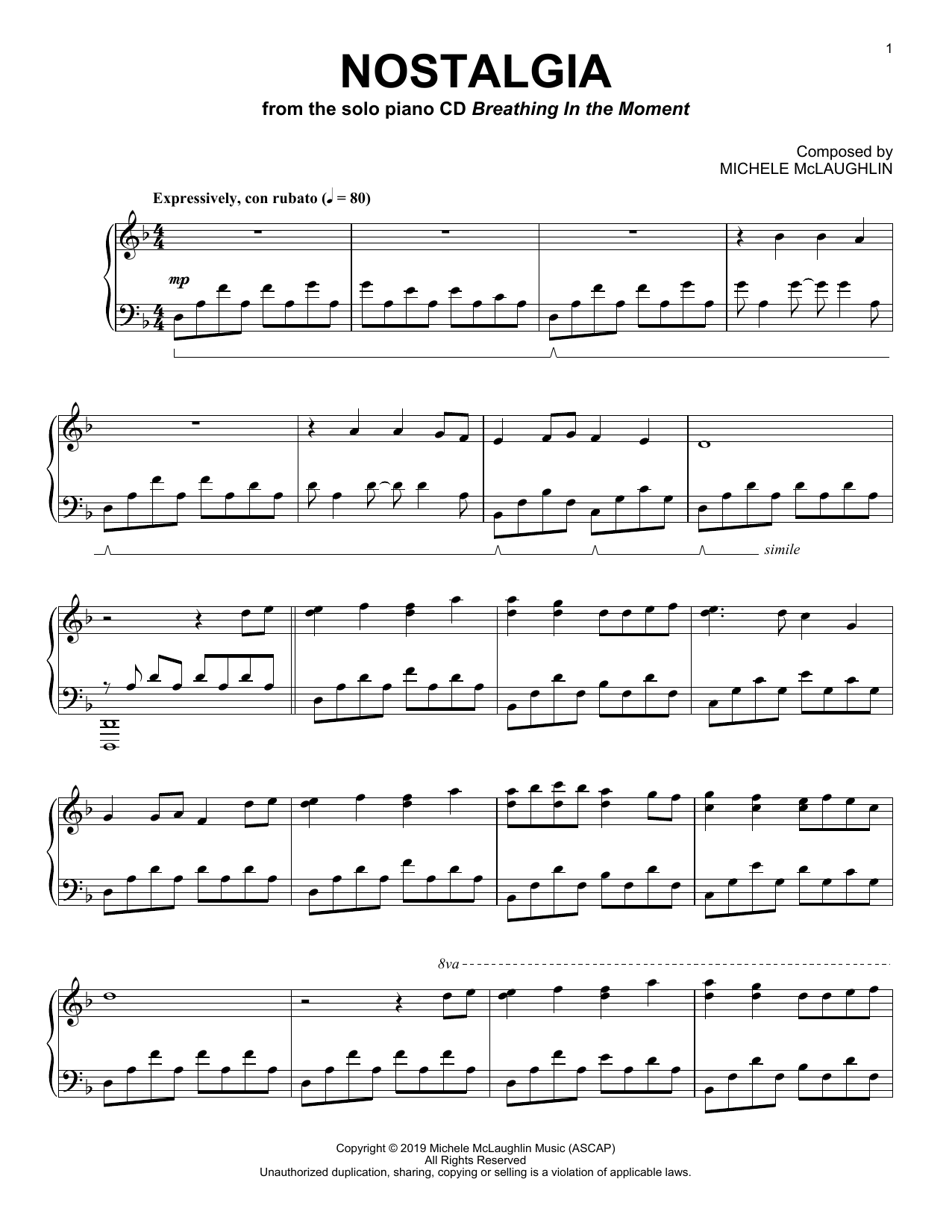 Michele McLaughlin Nostalgia Sheet Music Notes & Chords for Piano Solo - Download or Print PDF
