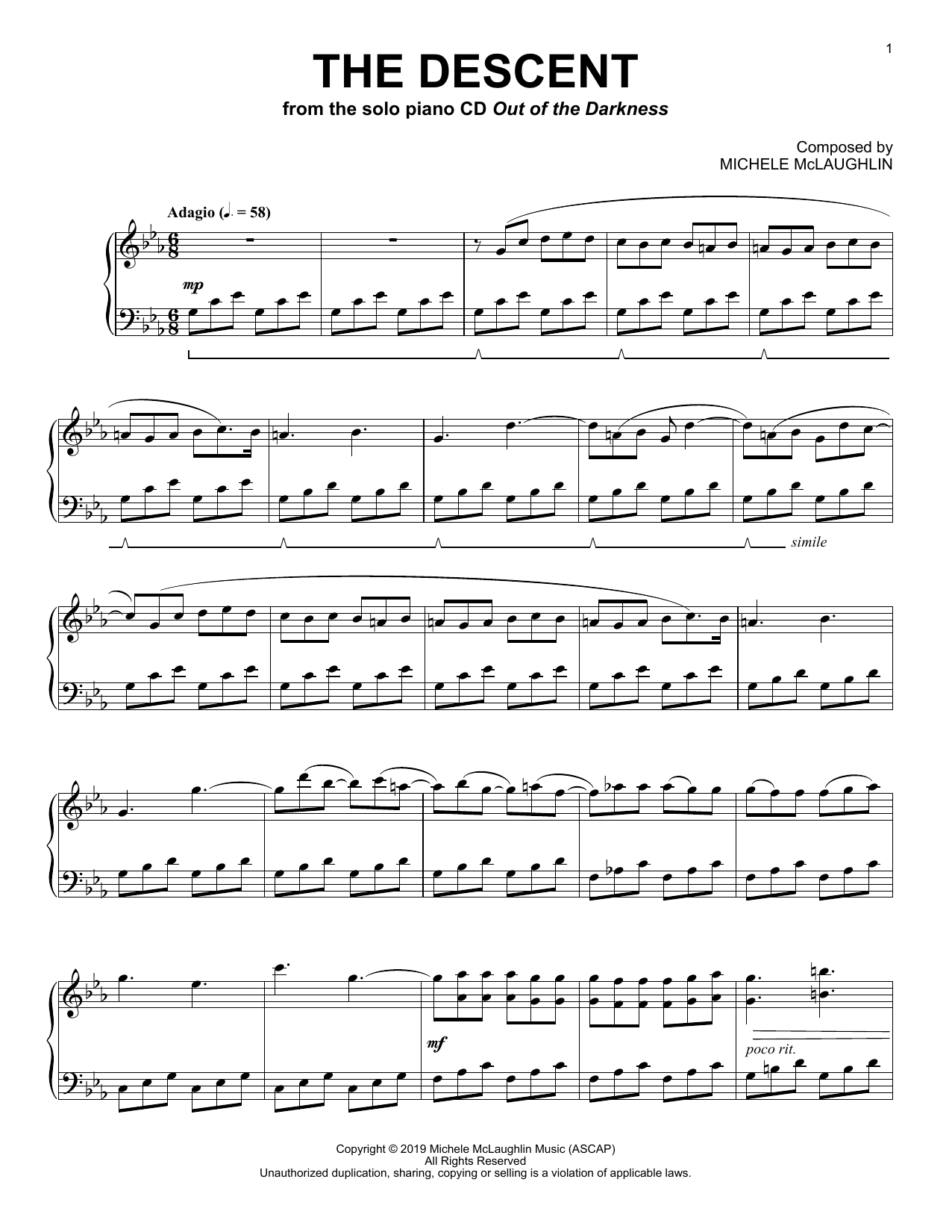 Michele McLaughlin The Descent Sheet Music Notes & Chords for Piano Solo - Download or Print PDF