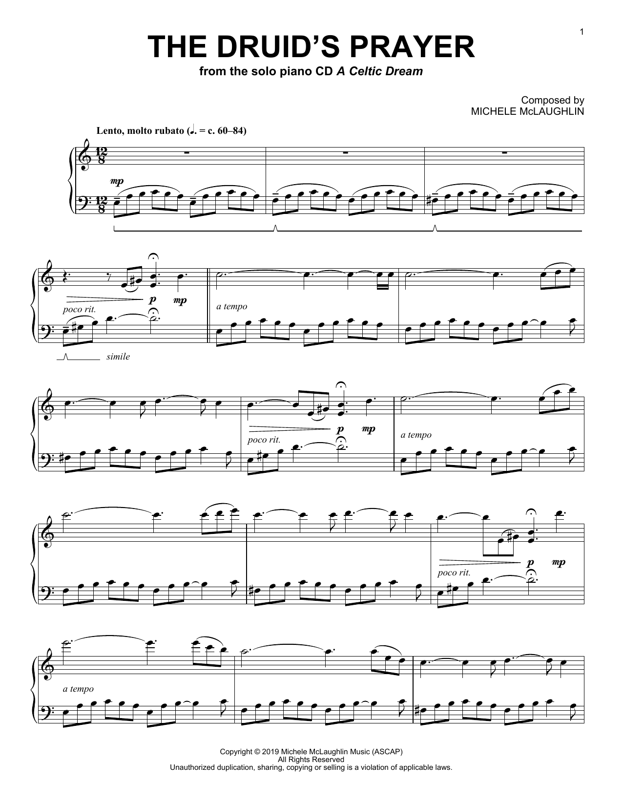 Michele McLaughlin The Druid's Prayer Sheet Music Notes & Chords for Piano Solo - Download or Print PDF
