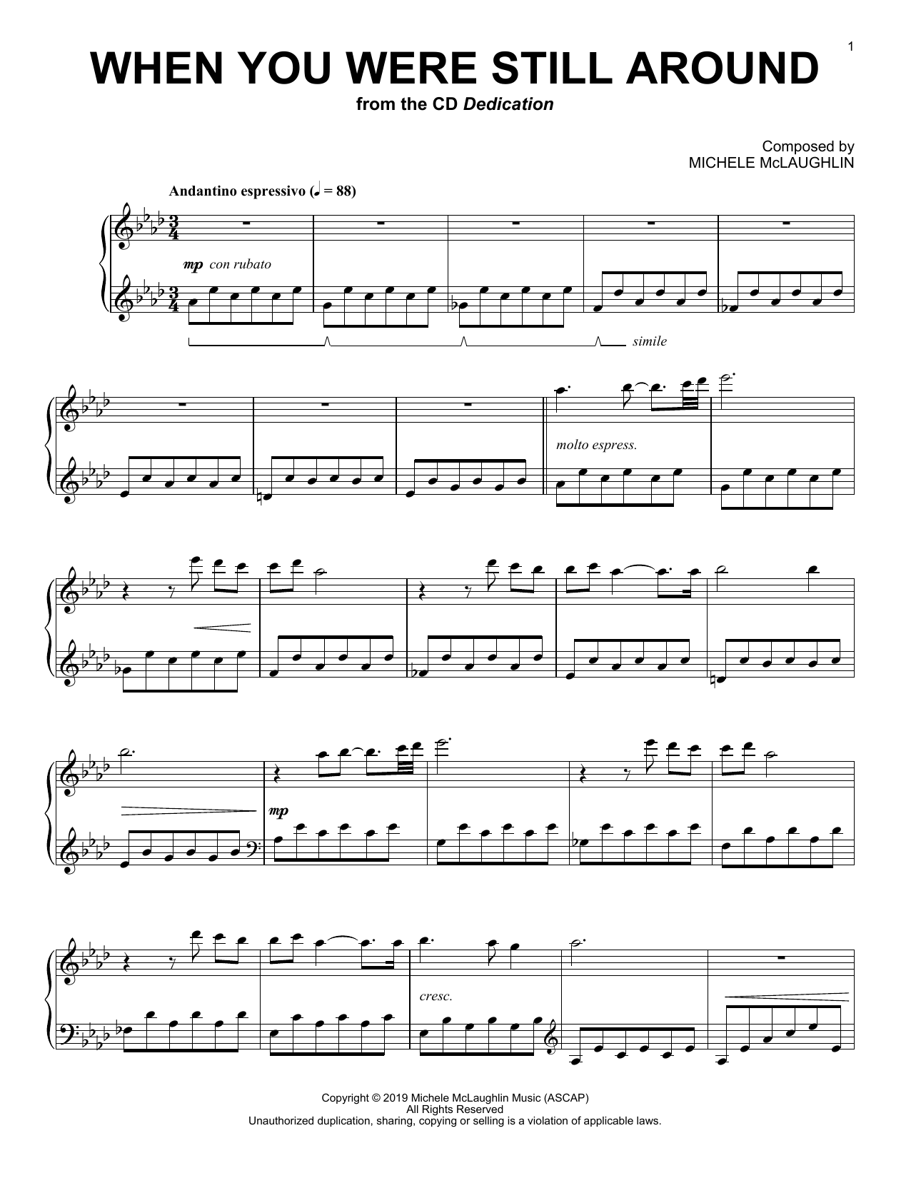 Michele McLaughlin When You Were Still Around Sheet Music Notes & Chords for Piano Solo - Download or Print PDF