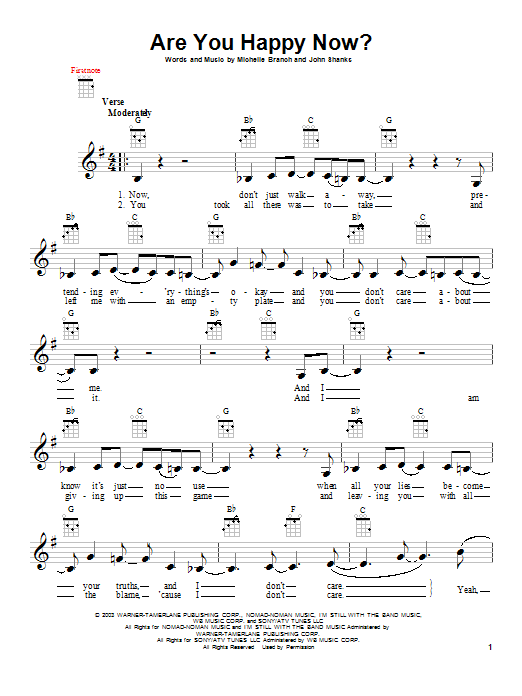 Michelle Branch Are You Happy Now? Sheet Music Notes & Chords for Ukulele - Download or Print PDF