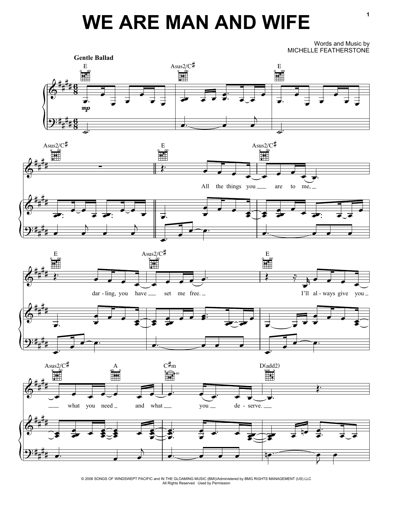 Michelle Featherstone We Are Man And Wife Sheet Music Notes & Chords for Piano, Vocal & Guitar (Right-Hand Melody) - Download or Print PDF