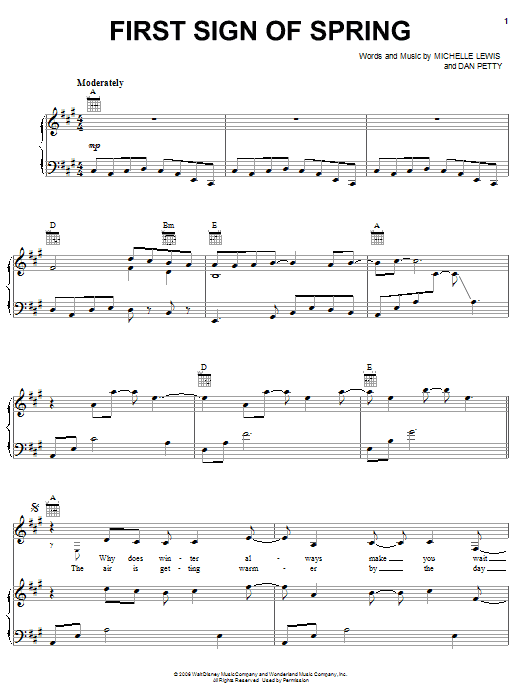 Michelle Lewis First Sign Of Spring Sheet Music Notes & Chords for Piano, Vocal & Guitar (Right-Hand Melody) - Download or Print PDF