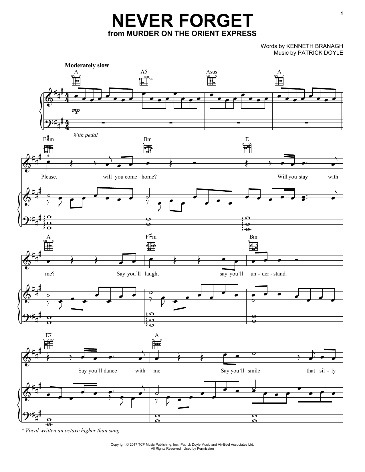 Michelle Pfeiffer Never Forget Sheet Music Notes & Chords for Piano, Vocal & Guitar (Right-Hand Melody) - Download or Print PDF