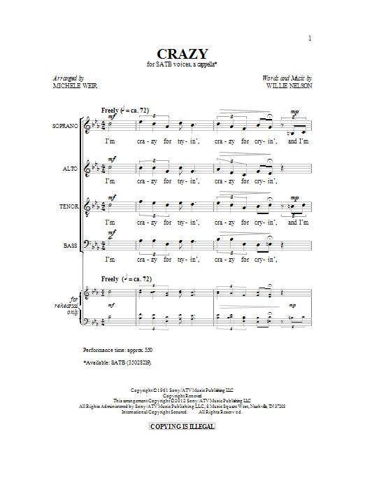 Download Pdf Crazy Sheet Music By Michelle Weir Chords Notes And Lyrics 86800 