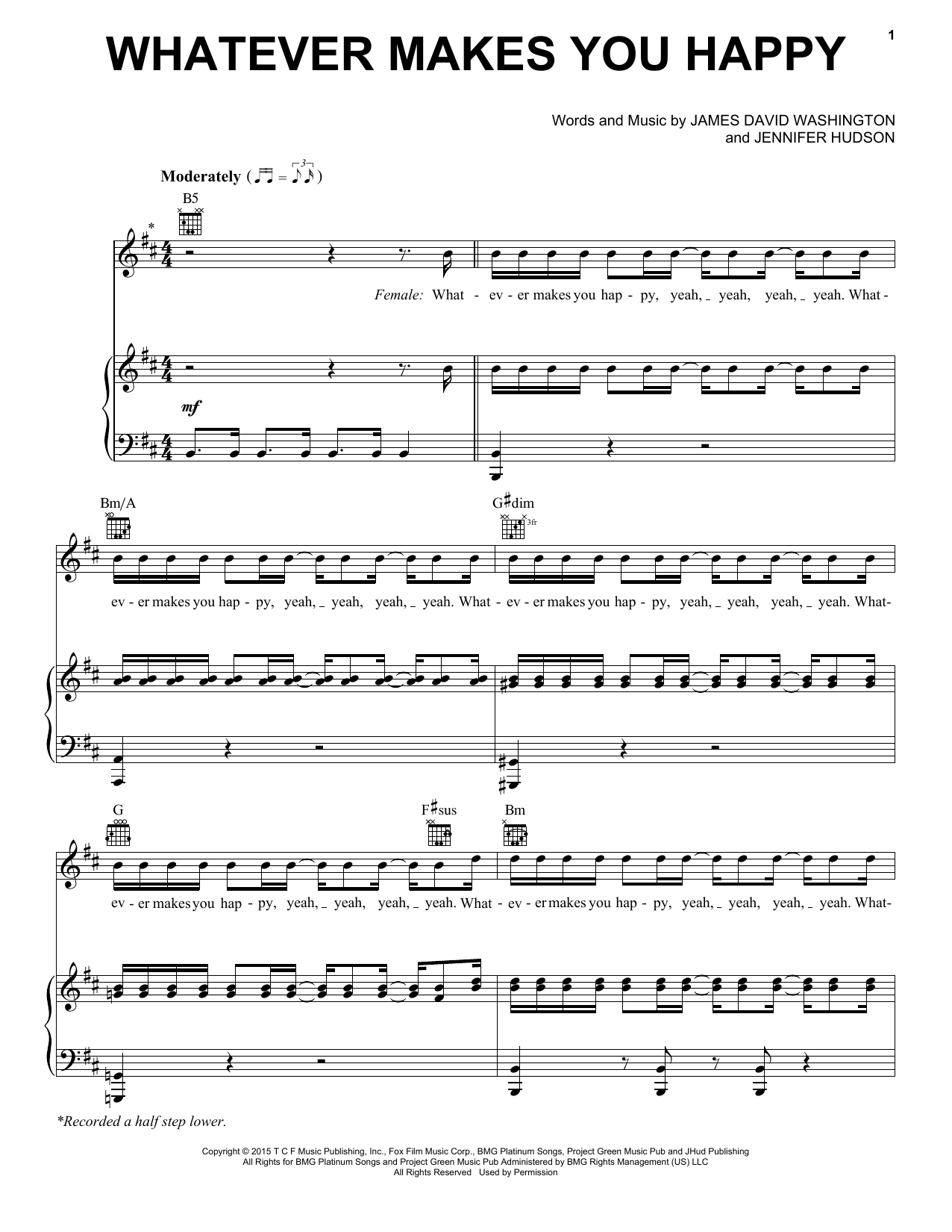 Michelle/Jennifer Hudson & Juicy J Whatever Makes You Happy Sheet Music Notes & Chords for Piano, Vocal & Guitar (Right-Hand Melody) - Download or Print PDF