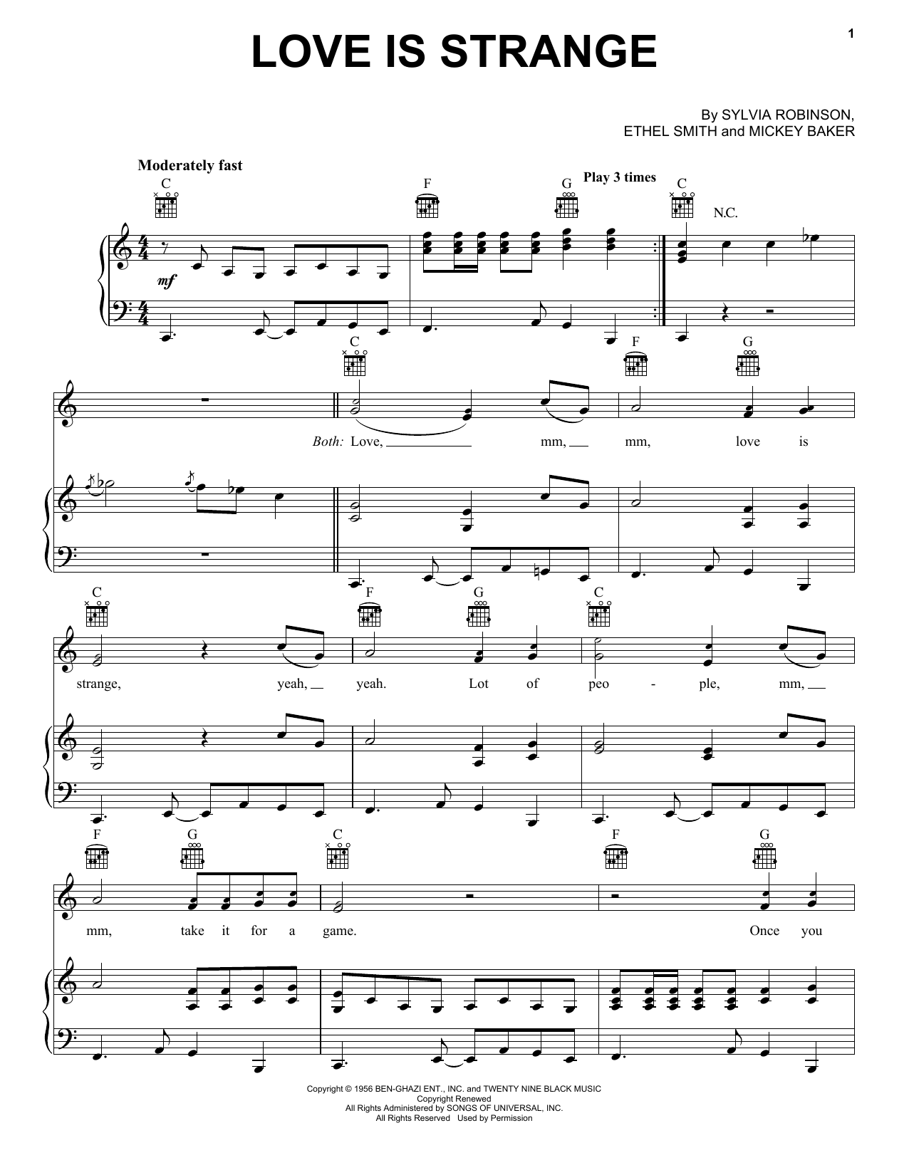 Mickey & Sylvia Love Is Strange Sheet Music Notes & Chords for Lyrics & Chords - Download or Print PDF