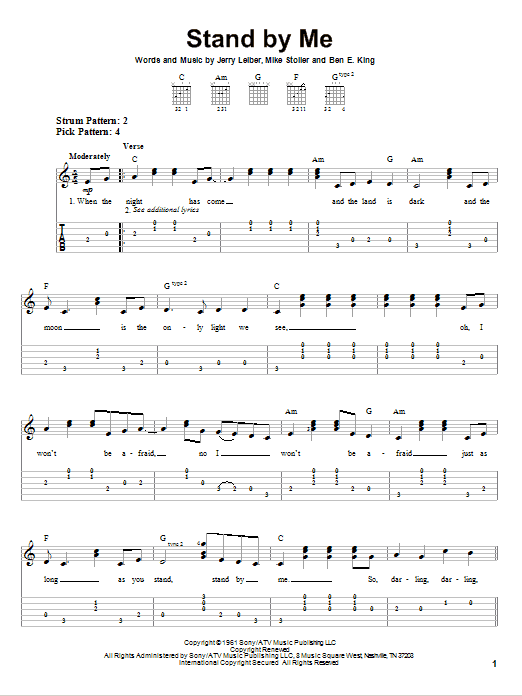 Mickey Gilley Stand By Me Sheet Music Notes & Chords for Easy Guitar Tab - Download or Print PDF