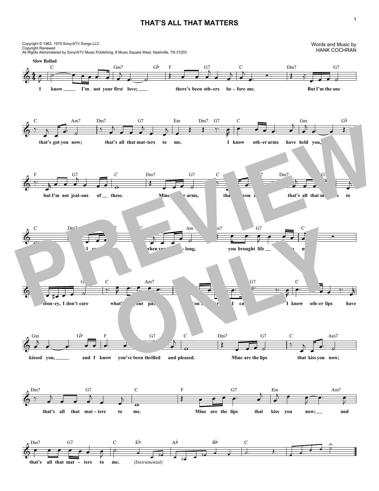Mickey Gilley That's All That Matters Sheet Music Notes & Chords for Lead Sheet / Fake Book - Download or Print PDF