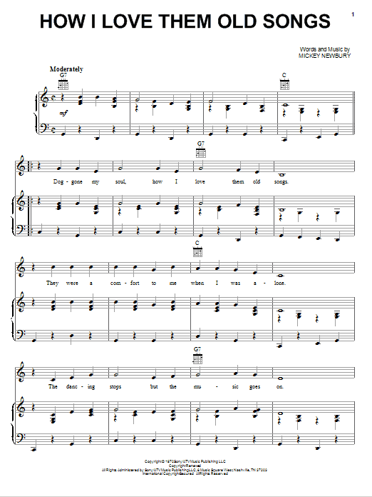 Mickey Newbury How I Love Them Old Songs Sheet Music Notes & Chords for Piano, Vocal & Guitar (Right-Hand Melody) - Download or Print PDF