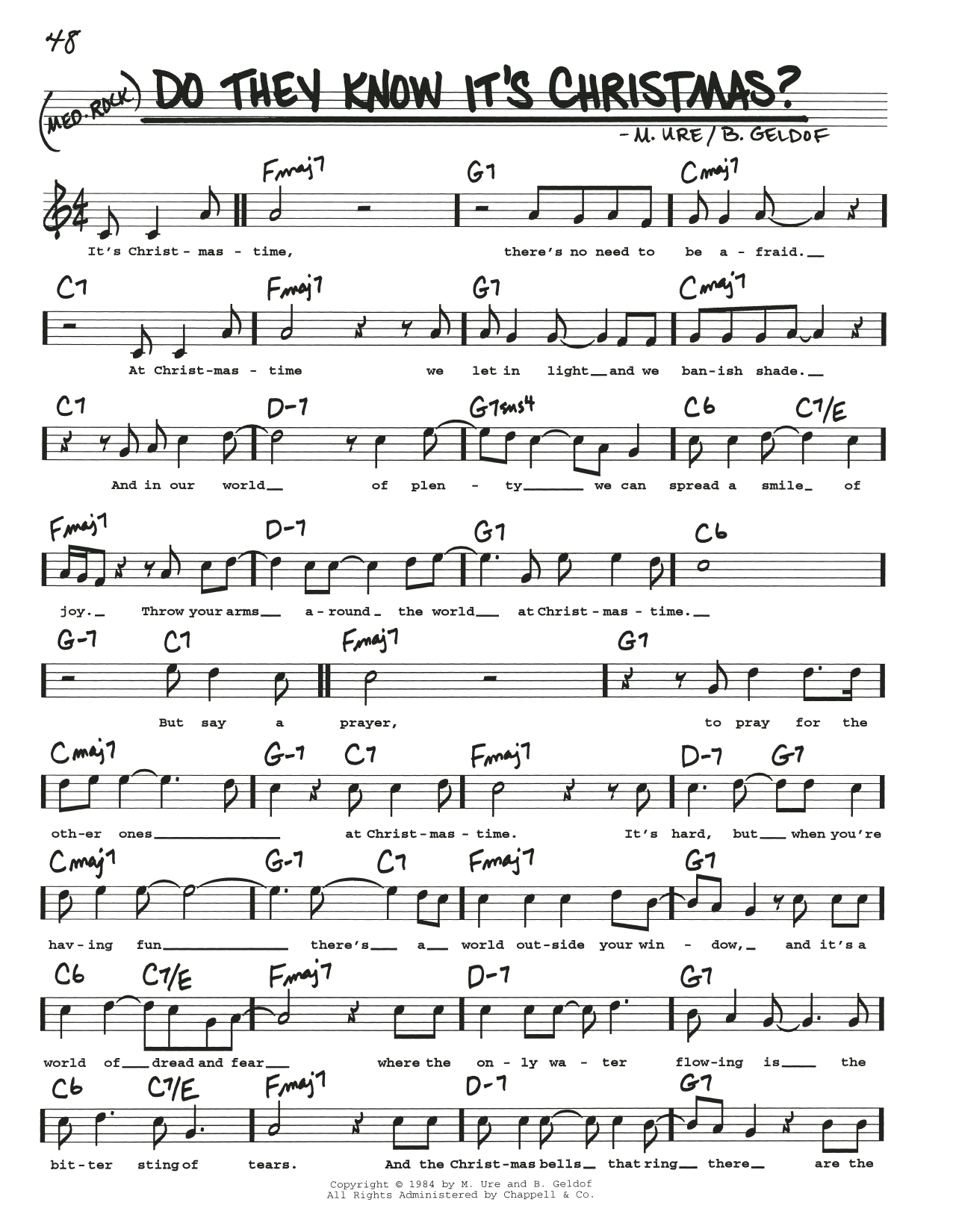 Midge Ure Do They Know It's Christmas? (Feed The World) Sheet Music Notes & Chords for Real Book – Melody, Lyrics & Chords - Download or Print PDF